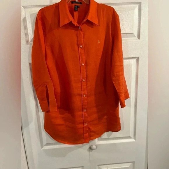 Ralph Lauren Long sleeve Orange Shirt Sz 1X Button Front. In perfect condition. - Picture 4 of 11